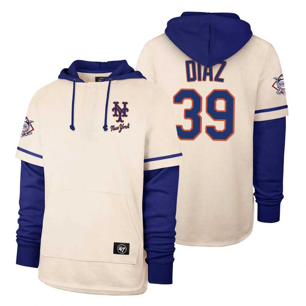 Men New York Mets 39 Diaz Cream 2021 Pullover Hoodie MLB Jersey